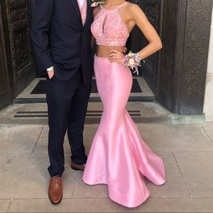 Pink Two Piece Mermaid Prom Dress